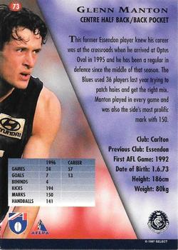 1997 Select AFL Ultimate Series #73 Glenn Manton Back